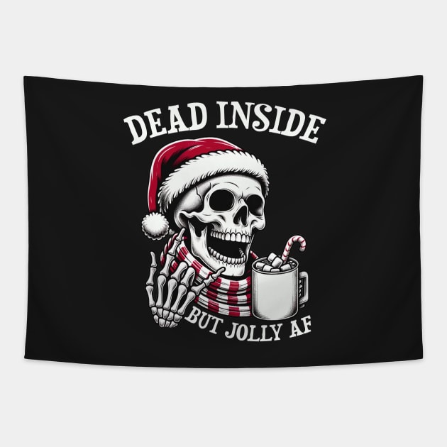 Dead Inside But Jolly AF Christmas Skeleton Tapestry by dystopic