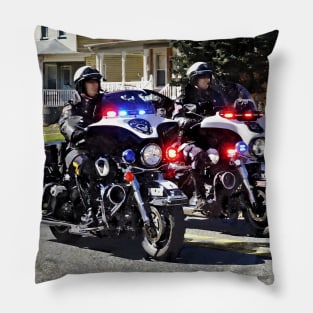 Two Motorcycle Cops With Flashing Lights Pillow