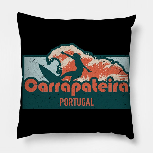 Carrapateira surfing in Portugal Pillow by SerenityByAlex