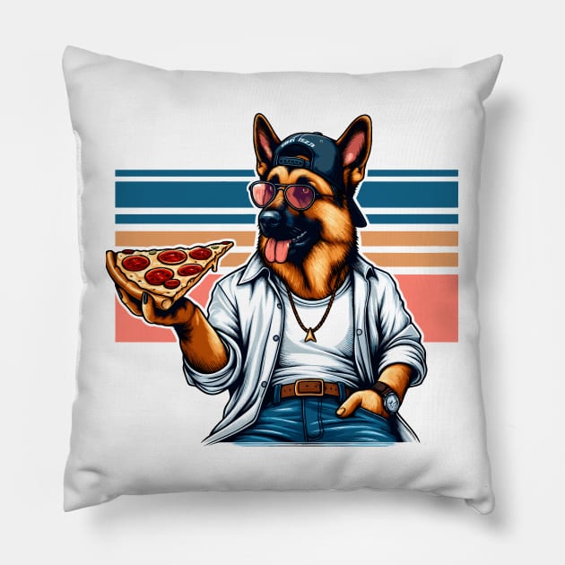 German Shepherd Dog Eating Pizza Pillow by Graceful Designs