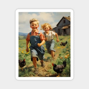 Retro Vintage Country Kids Farm Fun - Whimsical Traditional Design Magnet