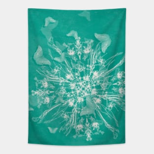 ghost bouquet and butterflies  on teal Tapestry