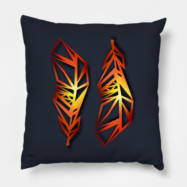 Golden Bird Feathers Pillow by CatCoconut-Art