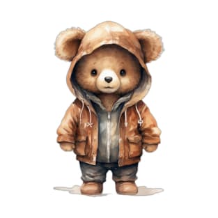 Watercolor Cartoon Brown Bear in a Hoodie T-Shirt