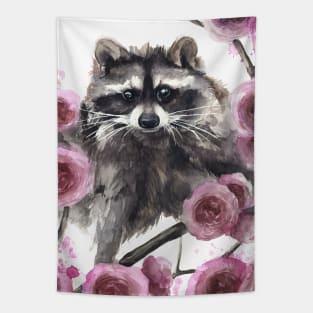 Raccoon and Flowers Tapestry