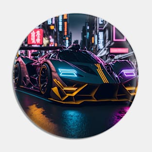 Dark Neon Sports Car in Japanese Neon City Pin