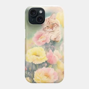 Soft color Striped Yellow cat in the Flower Garden Phone Case