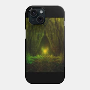 Special processing. Trail to the dark forest, where monster live. There light there. Yellow and green. Phone Case