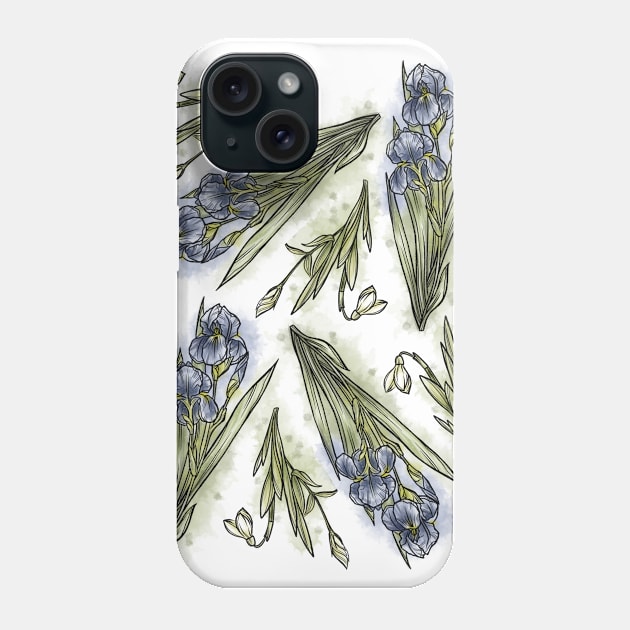 Violet Spring Flowers set, Art Nouveau flower pattern, nature, Iris and Primrose, Pastel, Watercolor style Phone Case by SSINAMOON COVEN