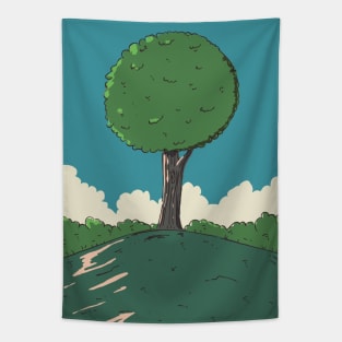 Tree on a hill Tapestry