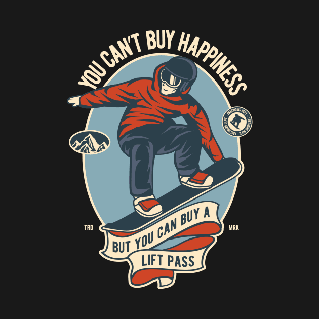 You can't buy happiness, fun retro snowboarder winter sports by emmjott