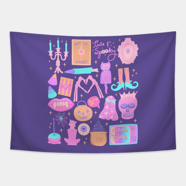 Cute and Spooky Pastel Halloween Tapestry by jenblove