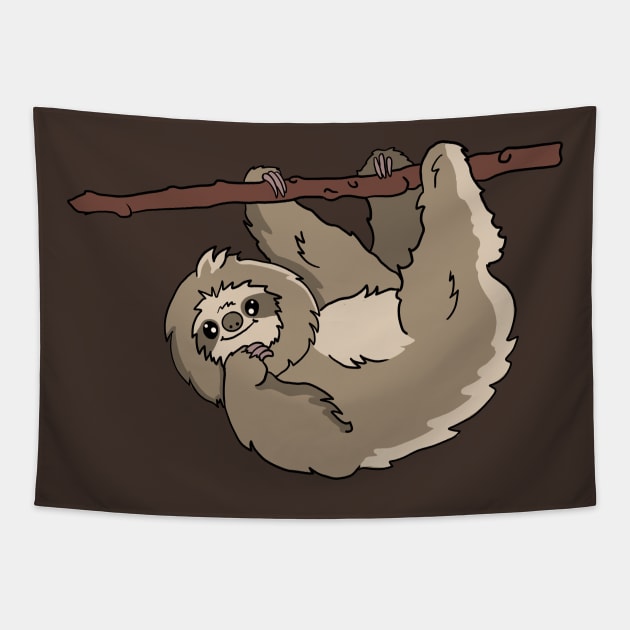 Cartoon Sloth hanging in a Tree Tapestry by Tricera Tops