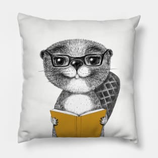 Cute Cartoon Beaver Reading Book Pillow