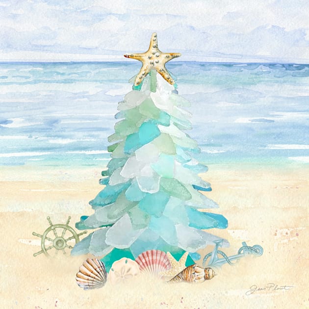 Coastal Seaglass Christmas Tree A Kids T-Shirt by Jean Plout Designs