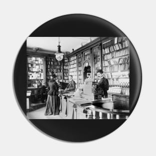 Bookstore, 1895. Vintage Photo Pin