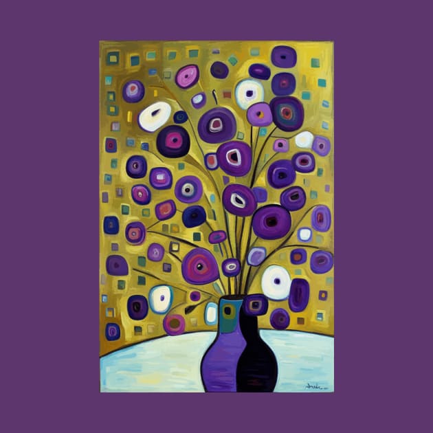 Cute Abstract Flowers in a Purple Vase Still Life Painting by bragova