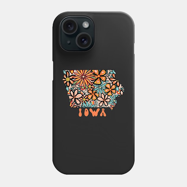 Iowa State Design | Artist Designed Illustration Featuring Iowa State Outline Filled With Retro Flowers with Retro Hand-Lettering Phone Case by MarcyBrennanArt