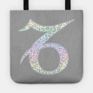 Capricorn Zodiac Horoscope Symbol in Pastel Rainbow Leopard Print Tote