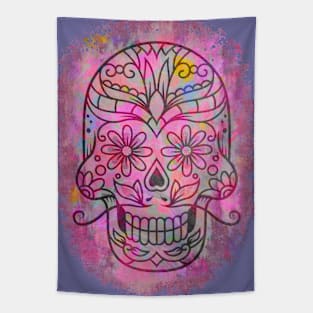 Pink Sugar Skull -Grunge- Day of the Dead Tapestry