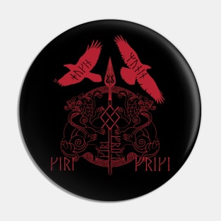 Odin Spear Viking Wolf Raven Gungnir Runes Red Pin