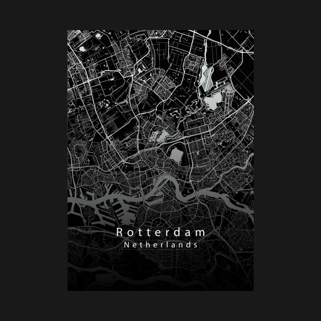 Rotterdam Netherlands City Map dark by Robin-Niemczyk