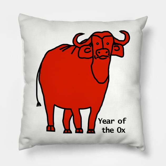 Year of the Ox Red Pillow by ellenhenryart