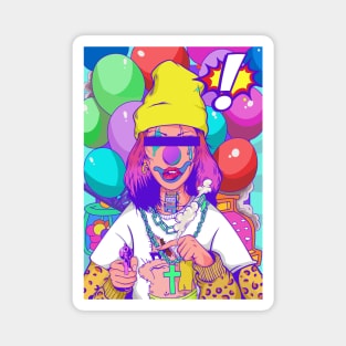 Colorful blind folded joker with many ballons illustration Magnet