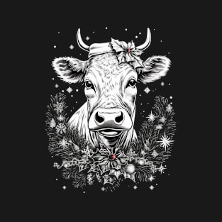 Cow Christmas Scene Window Pictures for Chalk Marker T-Shirt