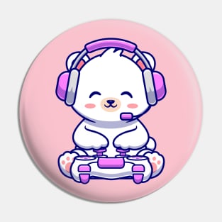Cute Baby Polar Bear Gaming Cartoon Pin