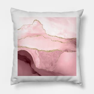 Watercolor Agate, Blush Pink Burgundy Faux Gold Veins Pillow