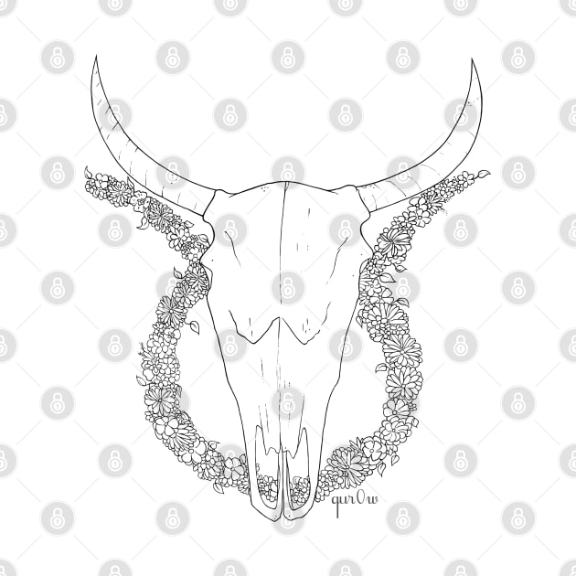 Taurus Skull - Black and White by Qur0w