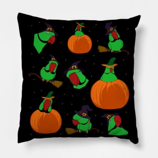 green indian ringneck halloween pattern Pillow