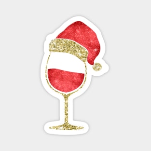 Christmas Gift - Glass of Red Wine Santa Hat Magnet