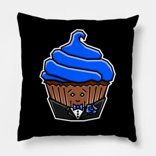 Cute 'Lil Chocolate Cupcake in a Tuxedo - Indigo Blue Icing - Dapper Cupcake Pillow