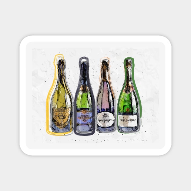 Champagne Bottle Collection Pop Art Magnet by fatpuppyprod