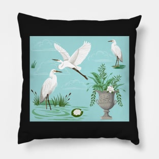 E is for Egret—blue Pillow