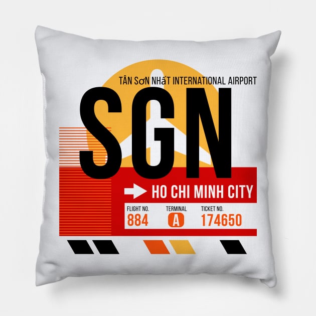 Ho Chi Minh City (SGN) Airport // Sunset Baggage Tag Pillow by Now Boarding