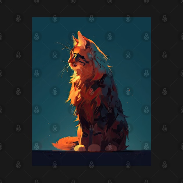 Majestic Big Beutiful Maine Coon Cat Modern Art by DexPixelArt