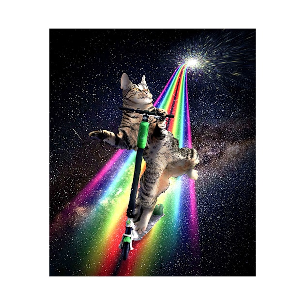 Galaxy Space Cat On Scooter Rainbow by Random Galaxy