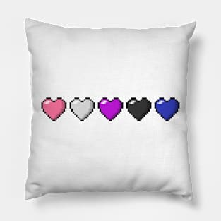 Row of Five Gender Fluid Pride Flag Pixel Hearts Pillow