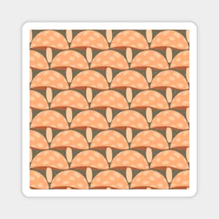 Whimsical Peach-Colored Mushrooms on a Sage Green Background Magnet