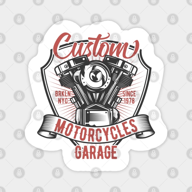 Custom motorcycle garage Magnet by Design by Nara