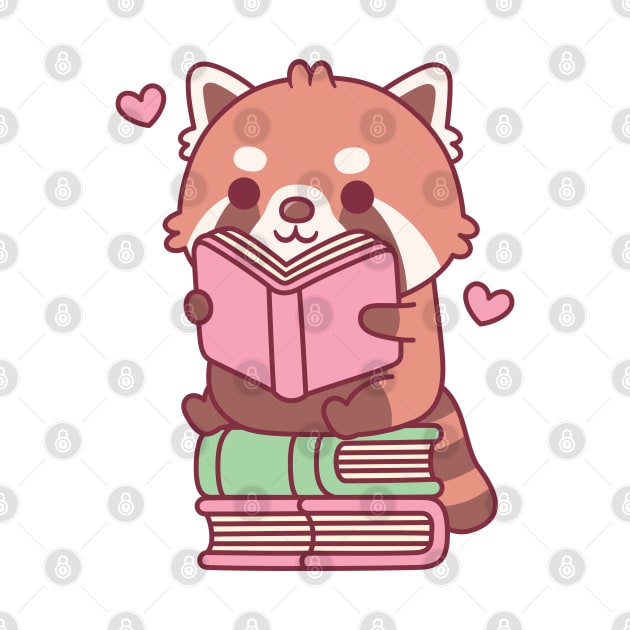 Cute Red Panda Reading A Book While Seated On Books by rustydoodle