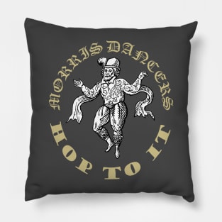 Morris Men Hop To It Fun Vintage Illustration Beige Text Pillow