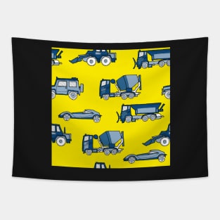 Vehicles blue on yellow Tapestry