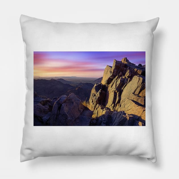 Piestewa Peak Sunrise Pillow by briankphoto