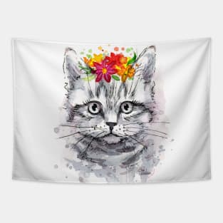 Cat with Flowers Tapestry
