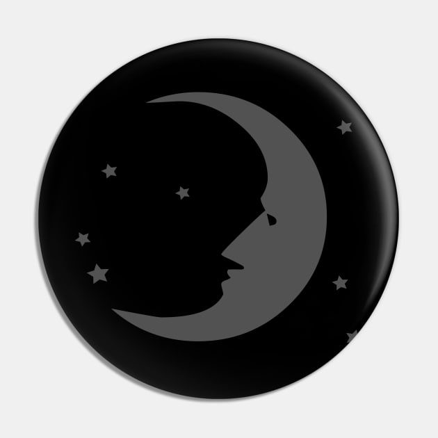 Crescent Moon Face and Stars Pin by DesignCat