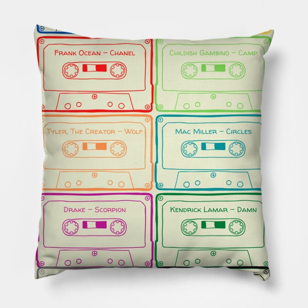 Cassette Tape Music With Hip-Hop Artists - music Lover Gift - Rap Lover Gift - Hip hop Lover Gift Pillow by waltzart